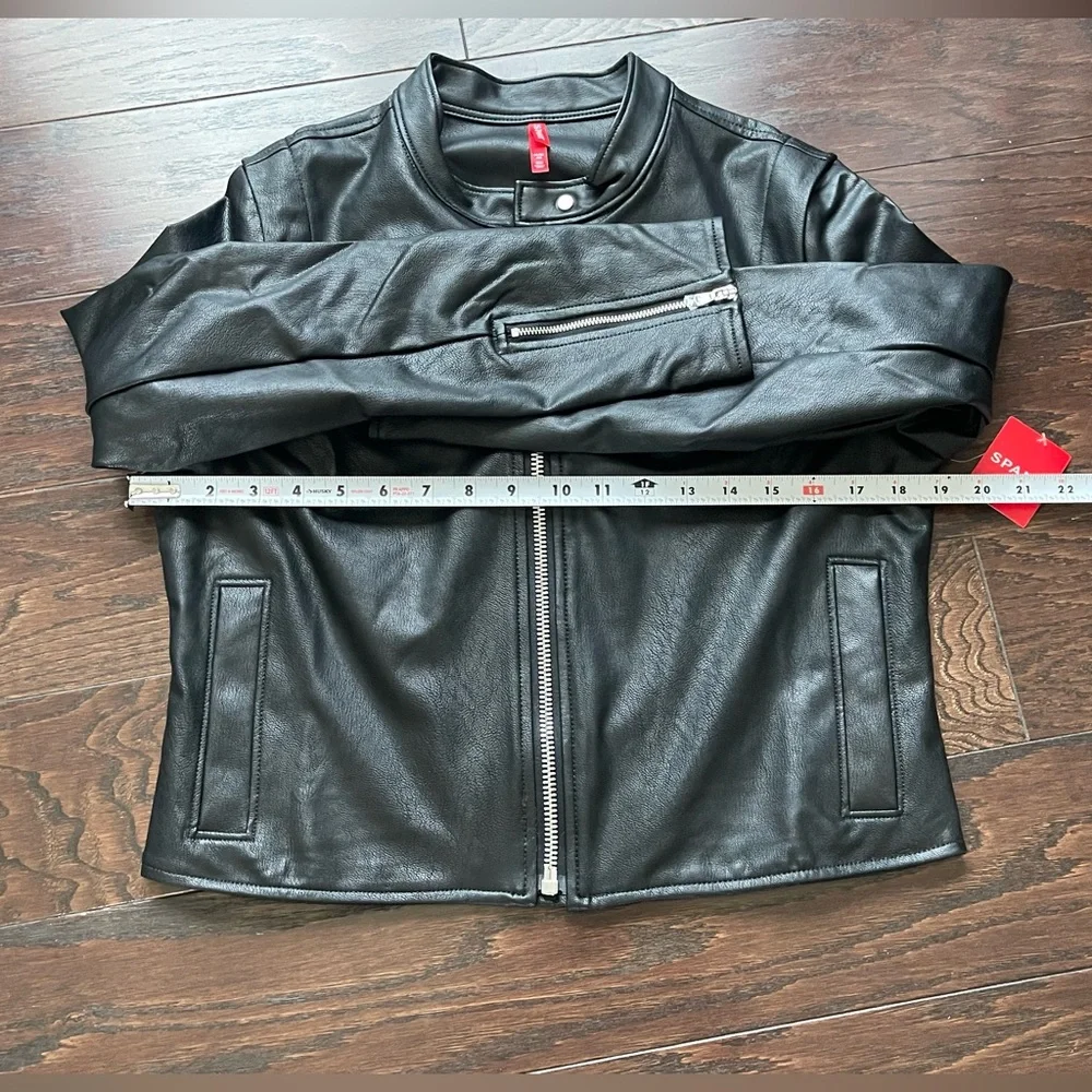 Spanx Women Moto Jacket Size Medium Faux Zip Front Luxe Black NEW